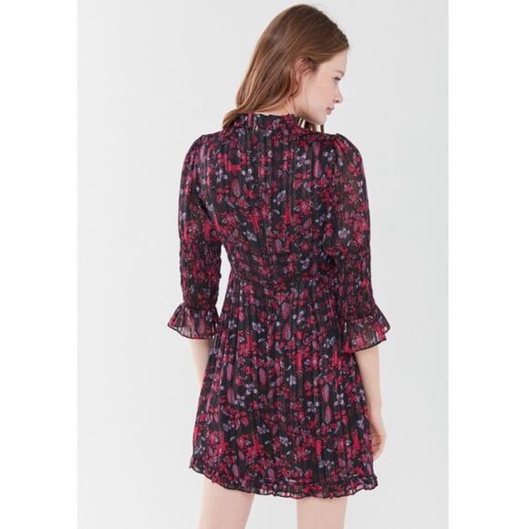 Urban Outfitters Black and Pink Metallic Floral Missy Mock Neck Mini Dress S - Picture 4 of 11